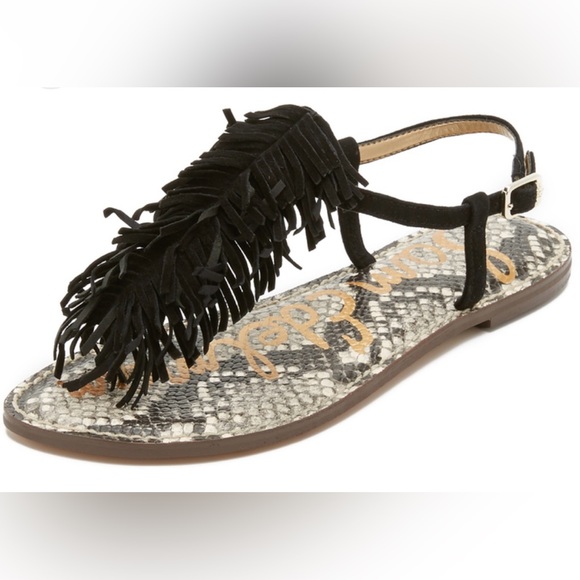 Sam Edelman Shoes - Sam Edelman Gela Fringe Flat Sandals Black Size 8.5